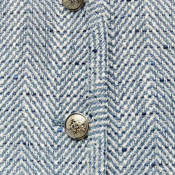 Zara blue & white cotton tweed herringbone blazer jacket - size Small (S) NWT - Picture 2 of 8